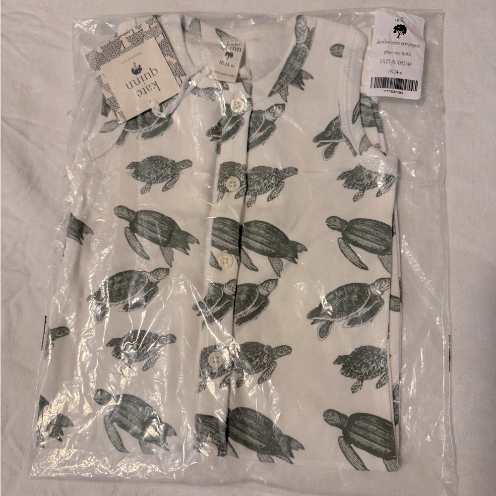 Kate Quinn Green and White Sea Turtle Print Sleeveless Button Sport Jumpsuit
